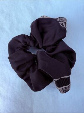 Black Fabric Scrunchie with Patterned Trim - Women Accessories